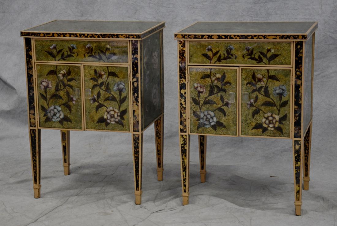 Pr reverse paint decorated glass covered commodes (1 of 1)
