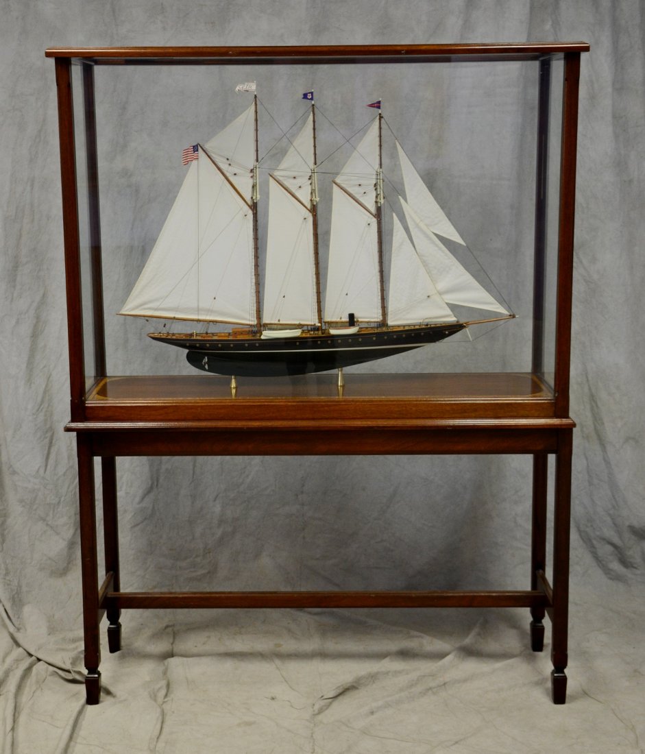 Clipper ship model, custom inlaid mahogany case (1 of 8)