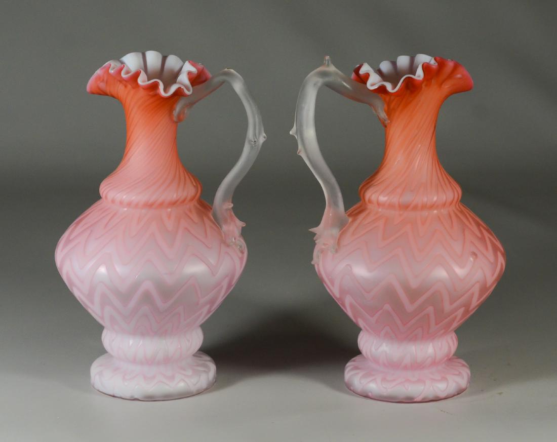 (2) Pink satin glass herringbone pitchers (1 of 2)