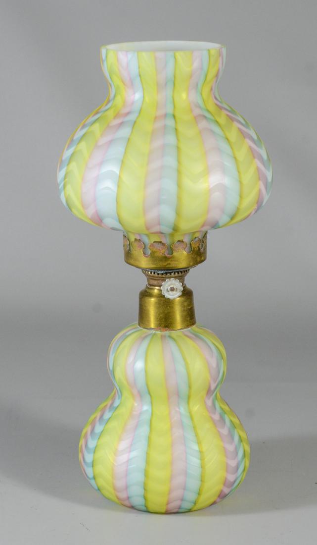 Rainbow herringbone cased satin glass miniature lamp (1 of 2)