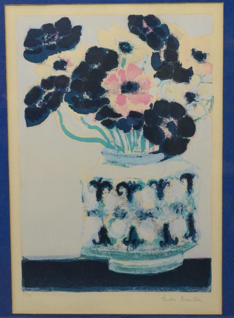 Andre Brasilier (French, b 1929), s lithograph: Andre Brasilier (French, b 1929), still life of flowers in vase, color lithograph on paper, pencil signed lower right, number 59/75, 25-1/2" x 17-1/2" sight, 36-3/4" x 26-3/4", very good condition