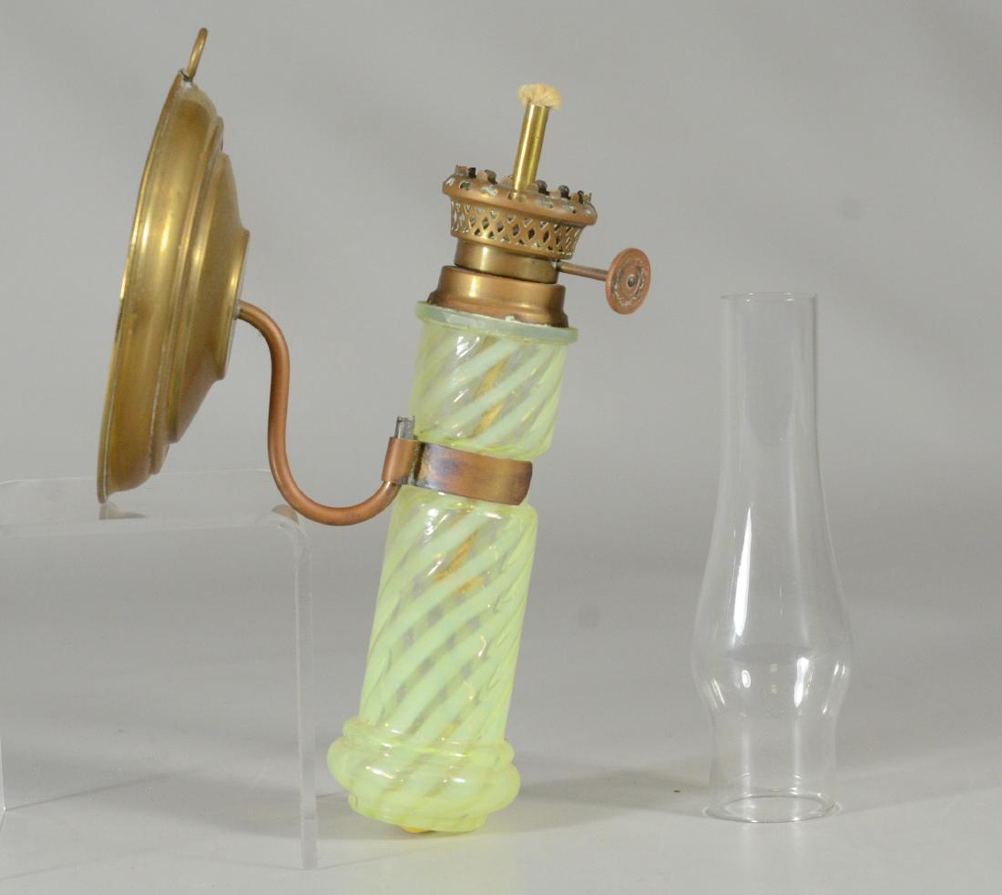 Wall mount oil lamp, spiral opalescent font (1 of 3)