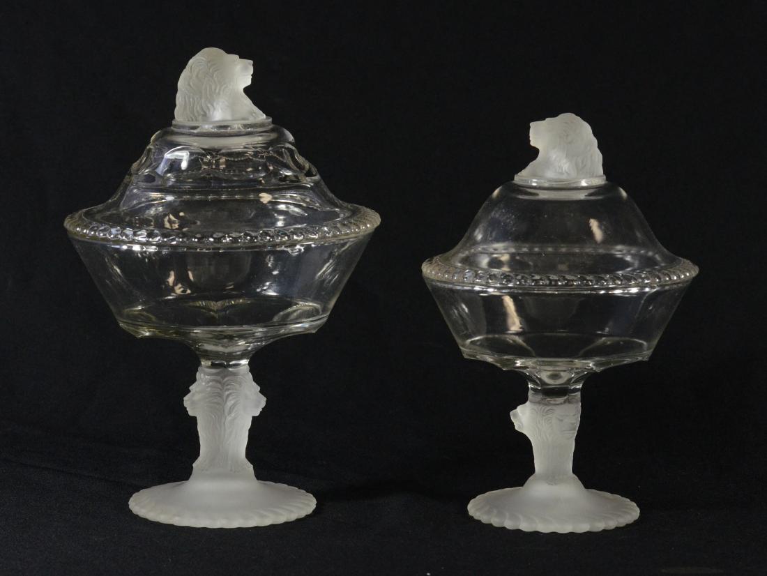 (2) EAPG "Frosted Lion" tall covered compotes (1 of 4)