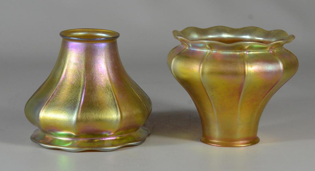 Pr gold Aurene ribbed pattern art glass shades (1 of 1)