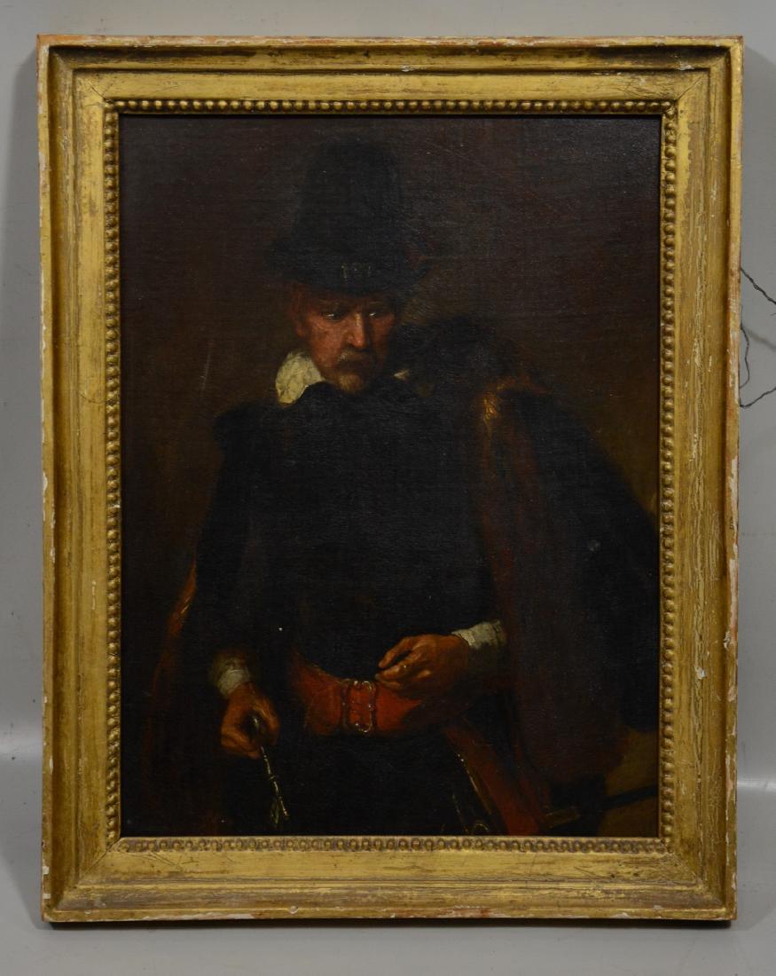 Gilbert Stuart Newton, British, 1795 - 1835; o/c: Gilbert Stuart Newton, British, 1795 - 1835; portrait of a historical or literary figure, depicting man holding a key, oil on canvas, signed G S Newton, measures 15 1/8 by 11 1/8, good condition, old