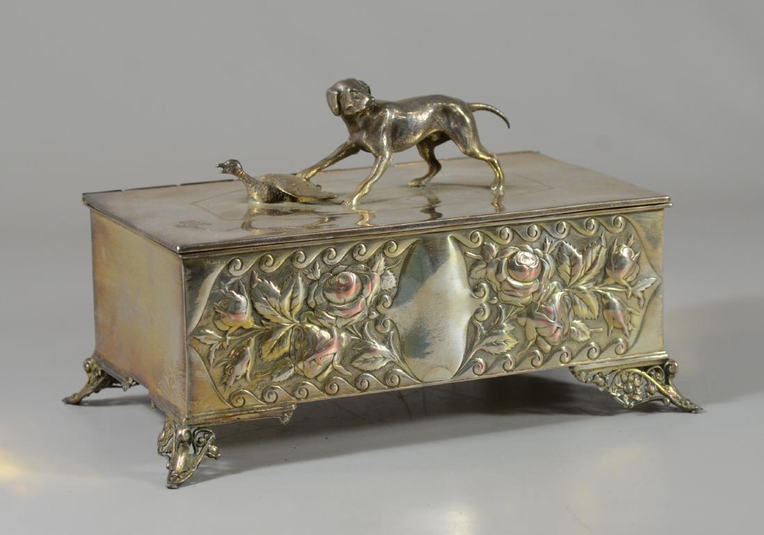 Silverplated dresser box with hunting dog and bird (1 of 4)