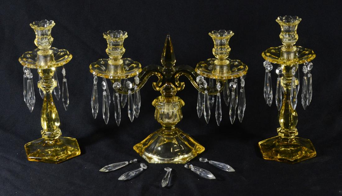 (3) Piece amber glass candlesticks, amber glass (1 of 3)