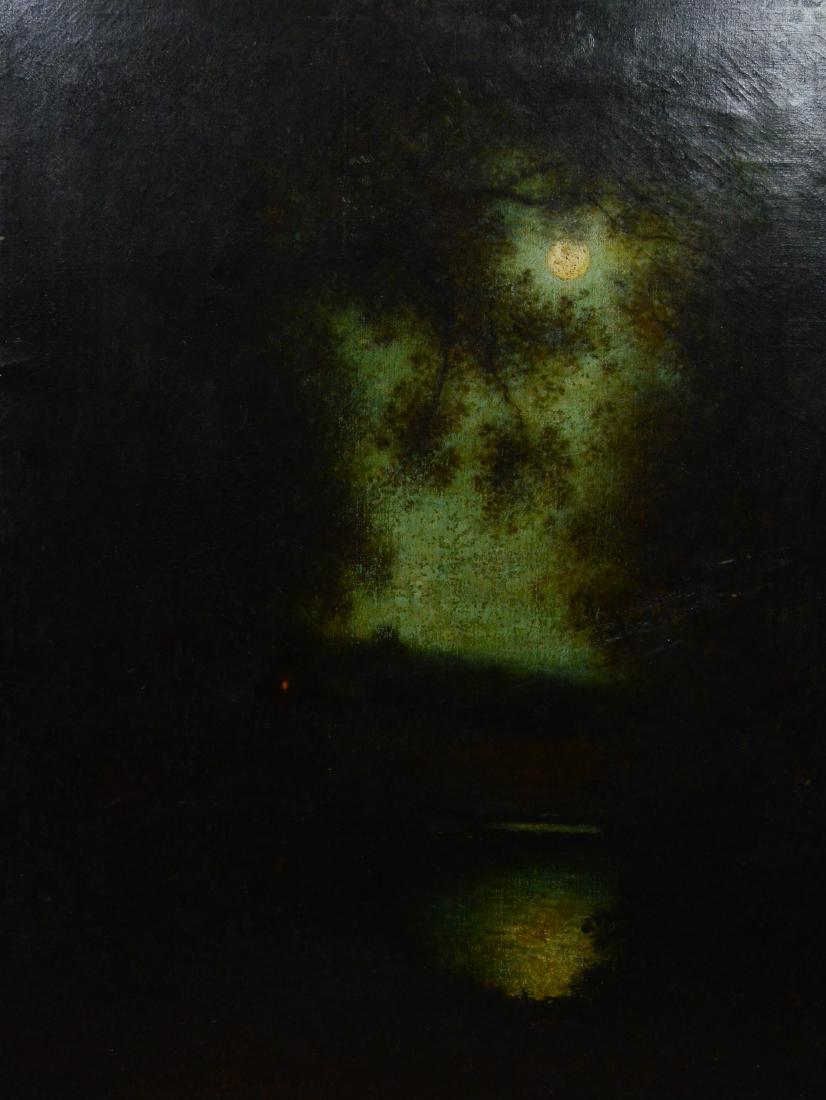 19th C American evening landscape painting, signed (1 of 2)