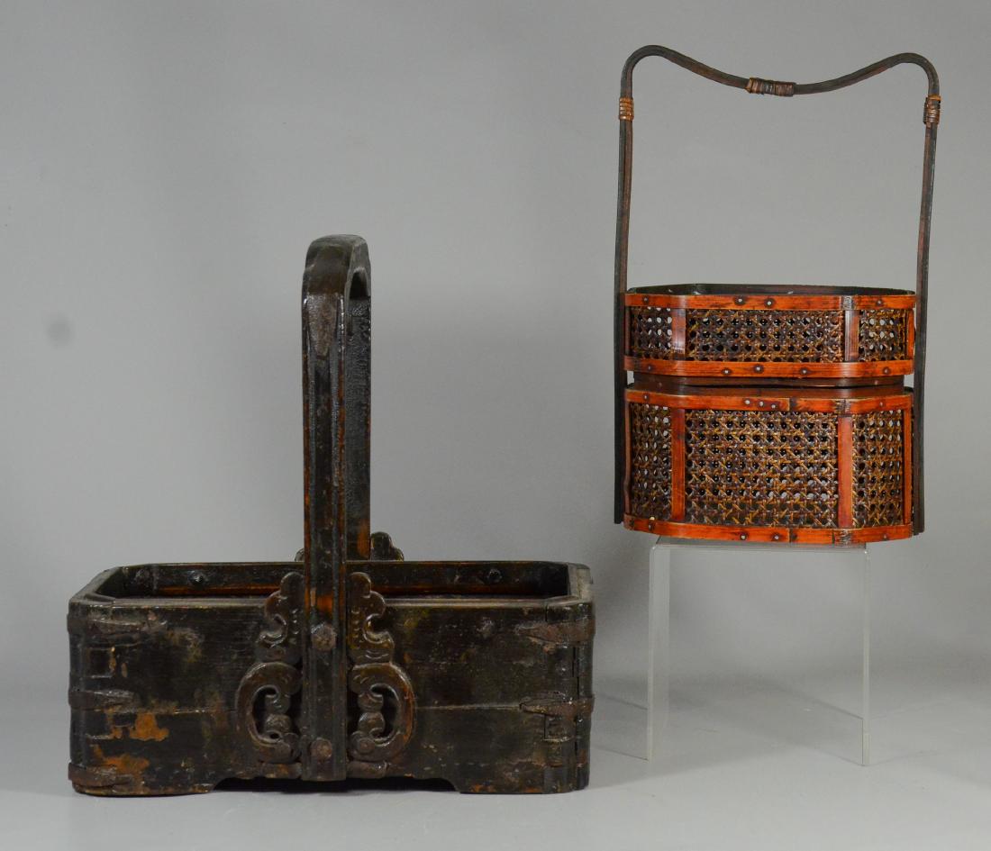 2 Chinese baskets, one with carved handle, tallest 13 (1 of 1)