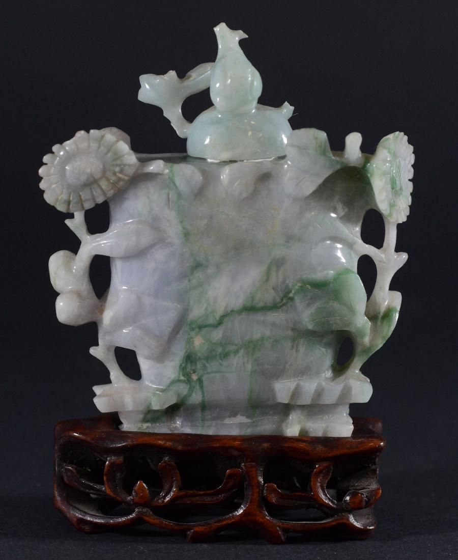 Chinese carved jadeite covered bottle, minor damage t (1 of 5)