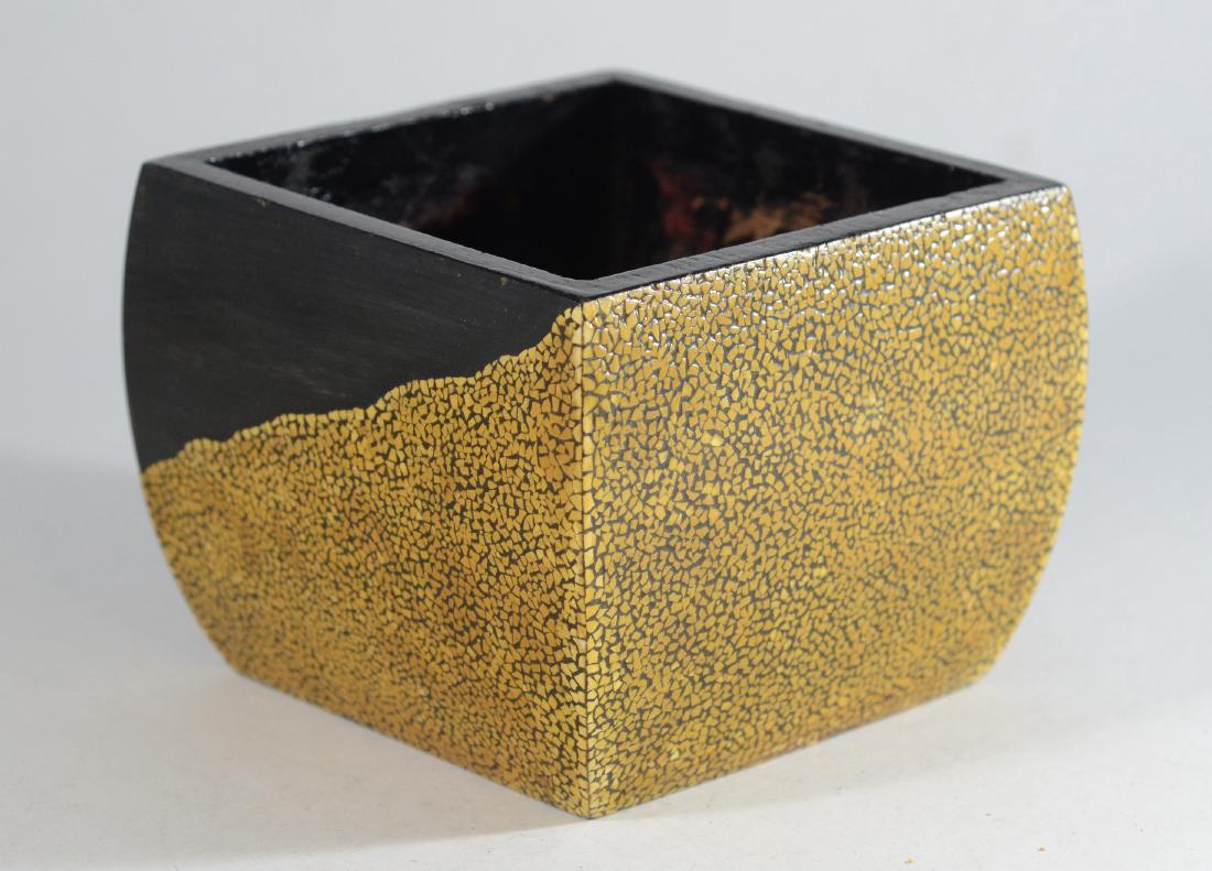 Antique Asian lacquered box, black lacquer with appli (1 of 2)