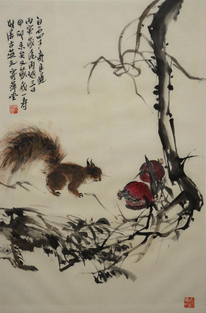 Chinese ink and watercolor scroll painting of a tree (1 of 4)