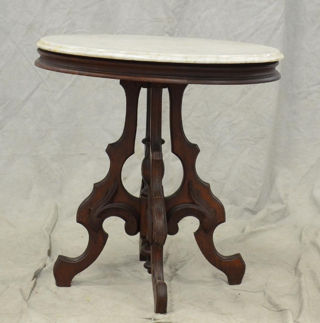 Oval walnut Victorian white marble top lamp table, 29 (1 of 1)