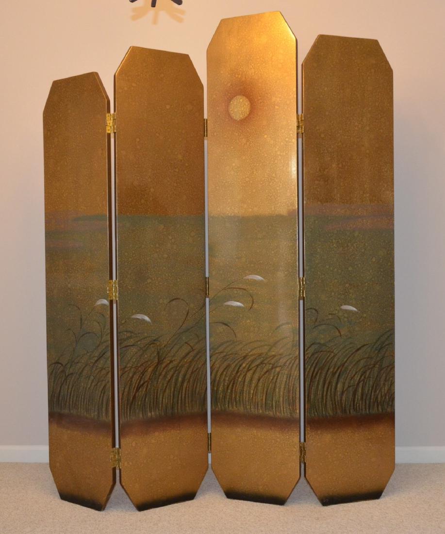 4 Panel hand Painted Sunset Screen, one side with sun (1 of 2)