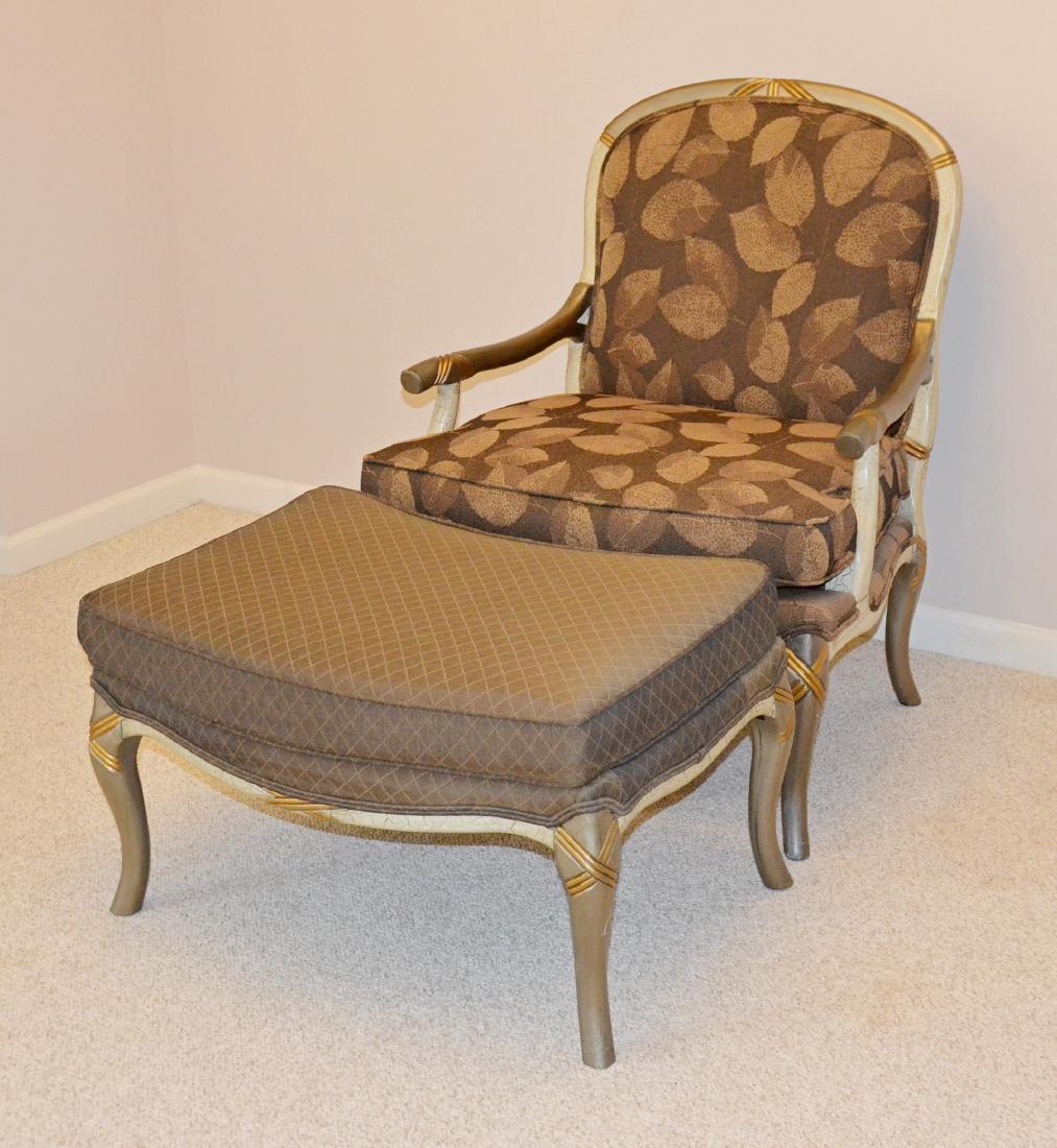 Harris Marcus Chair/ottoman, leaf design upholstery o (1 of 3)