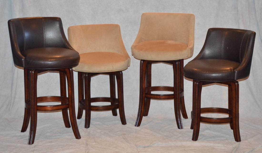 (4) Swivel Bar stools, two with brown leather seats, (1 of 3)