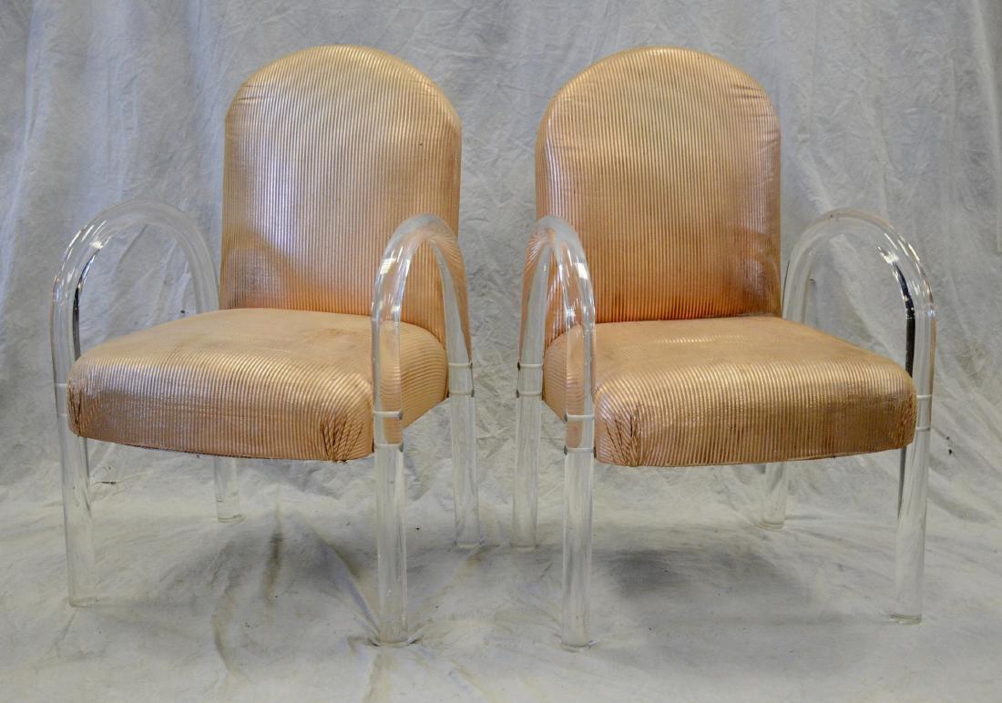 Pair Modern Lucite upholstered armchairs, bent Lucite (1 of 1)