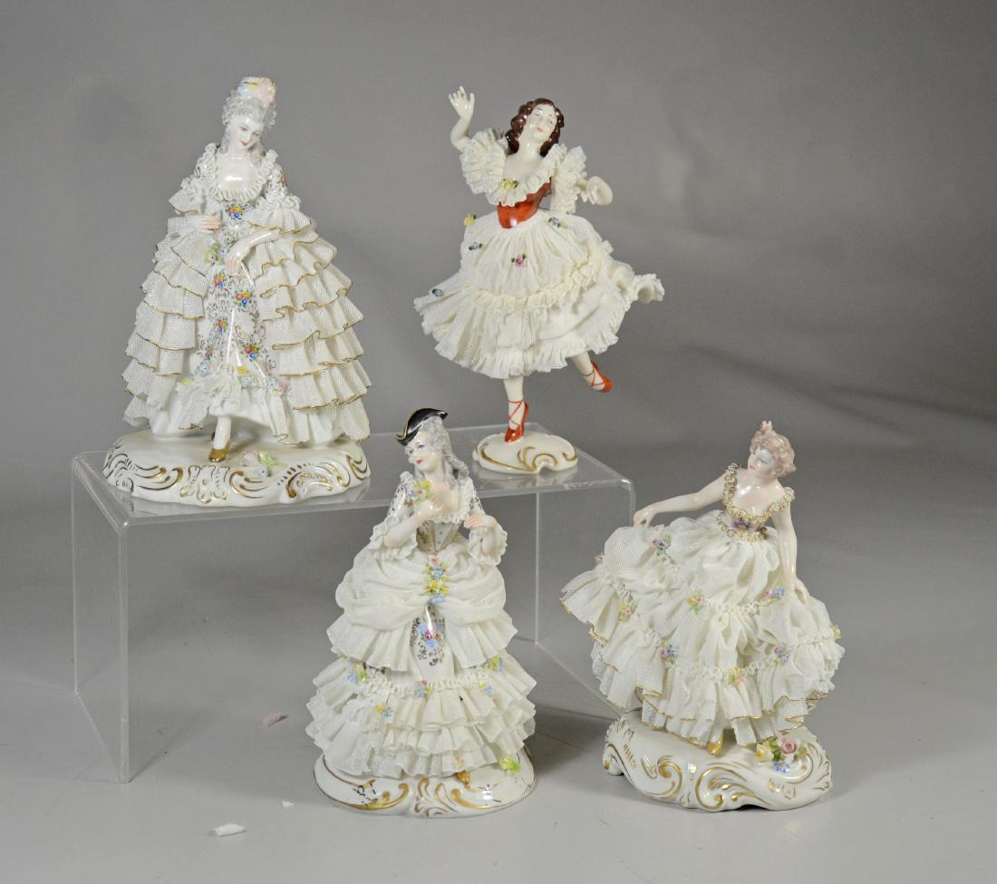 (4) Dresden lace style figurines, 3 Capodimonte, 1 E (1 of 7)