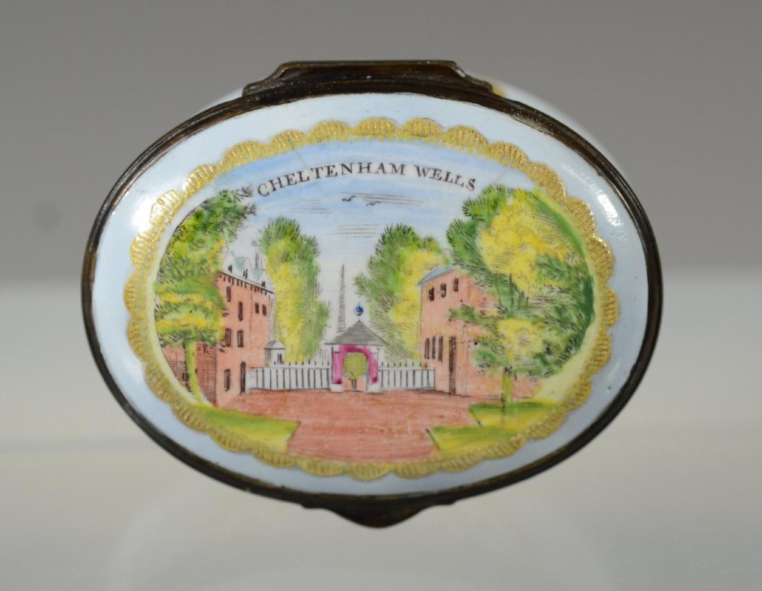 Battersea Bilston enamel snuff box, "Cheltenham Wells" (1 of 6)