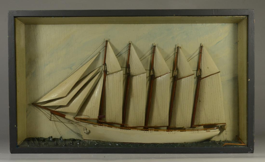 Antique half ship model diorama, carved and painted (1 of 4)