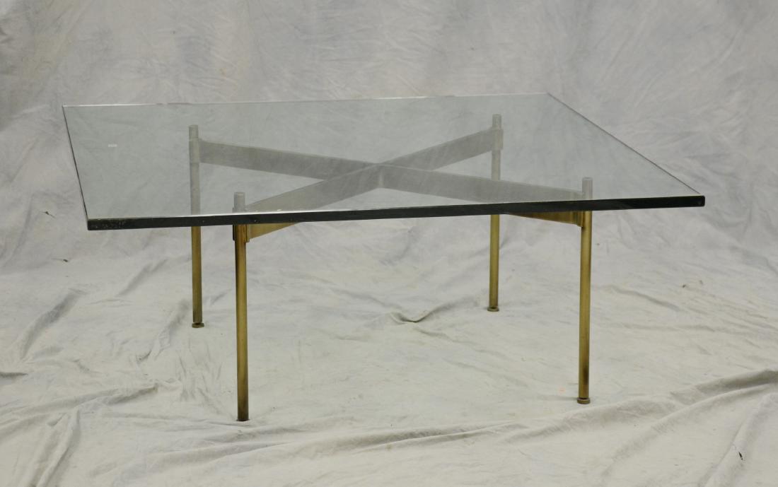 Milo Baughman Style X-Base glass top coffee table, b (1 of 1)