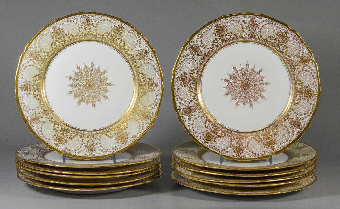 12 T&V Limoges Warrin gold trim dinner plates