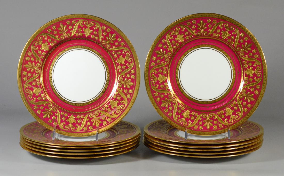 12 Mintons porcelain dinner plates, Pattern AS H4608 (1 of 5)