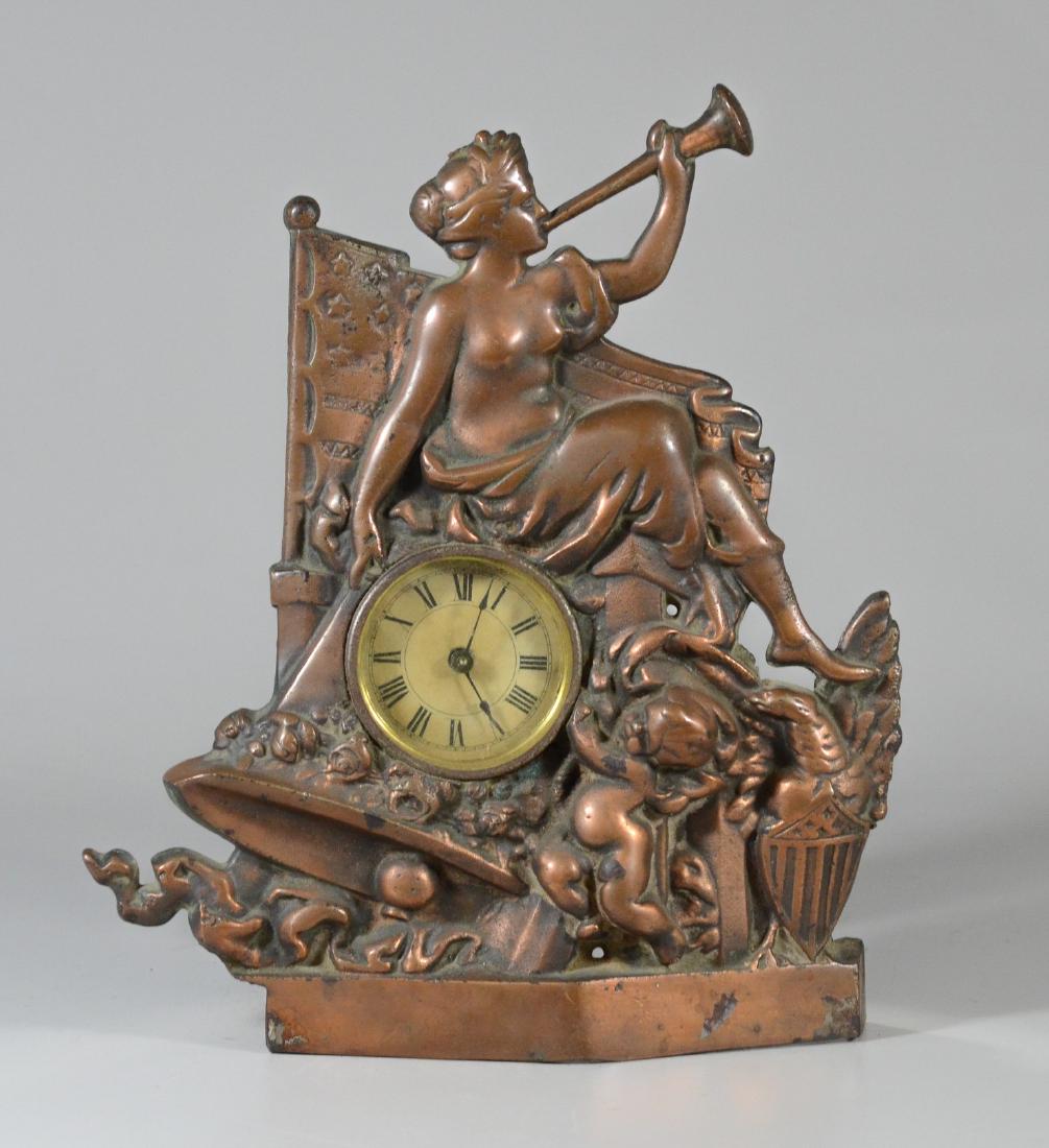 Copper patinated cast iron shelf clock (1 of 5)