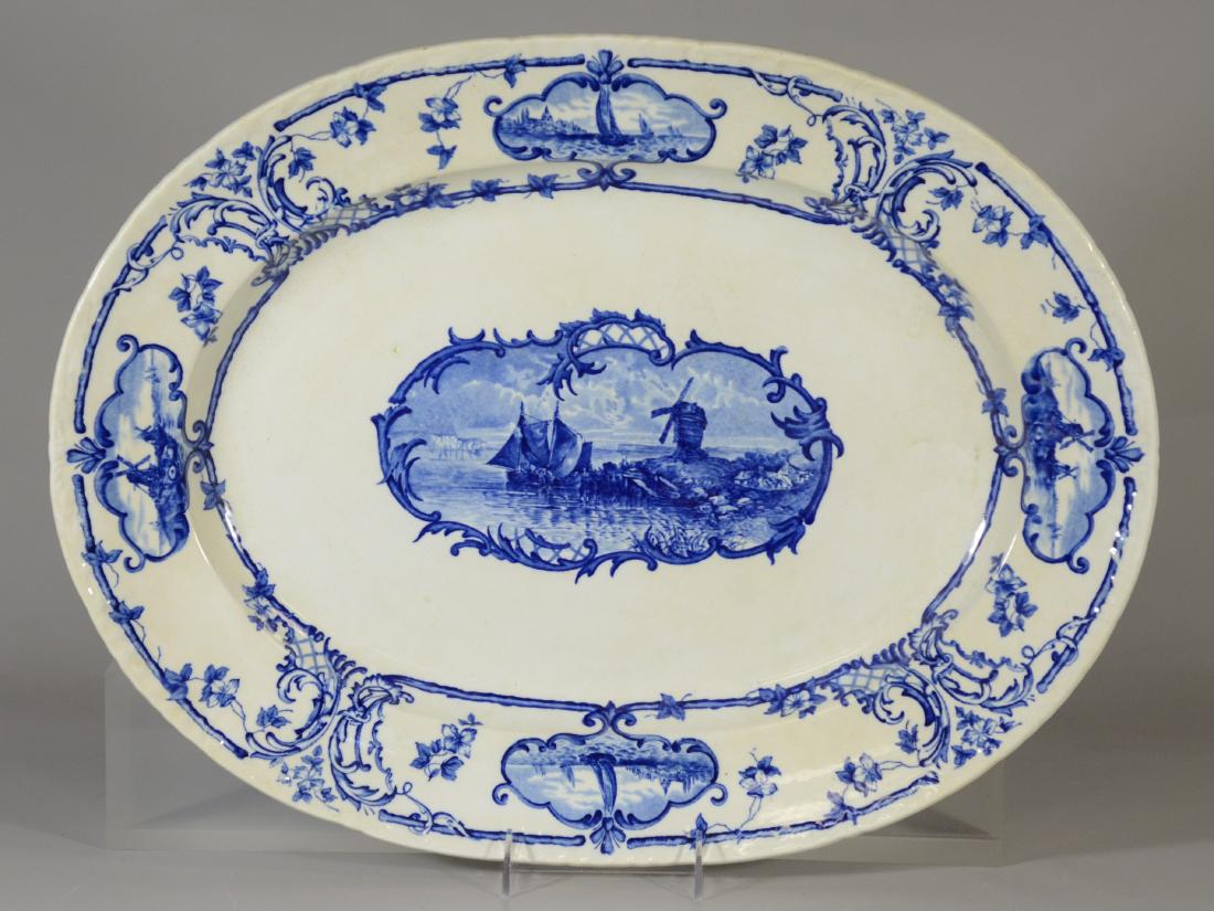 Cauldon, England, Delftland porcelain platter: Cauldon, England, Delftland porcelain platter by Brown, Westhead, Moore & Company, 21-1/4" x 16-1/4", good condition, no chips, cracks, damage or repair