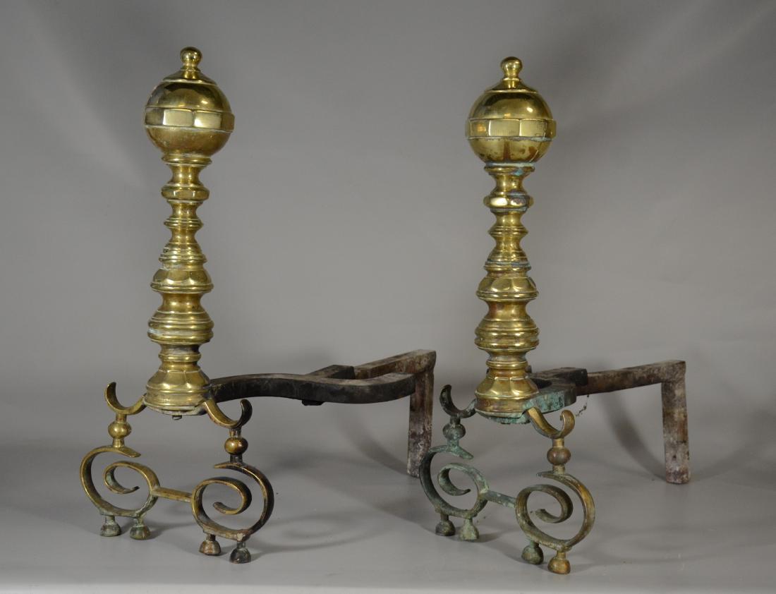 Pair of antique brass fireplace andirons (1 of 1)