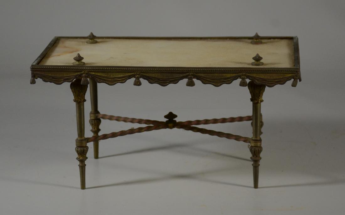 LXV style gilt bronze miniature table, alabaster top (1 of 4)