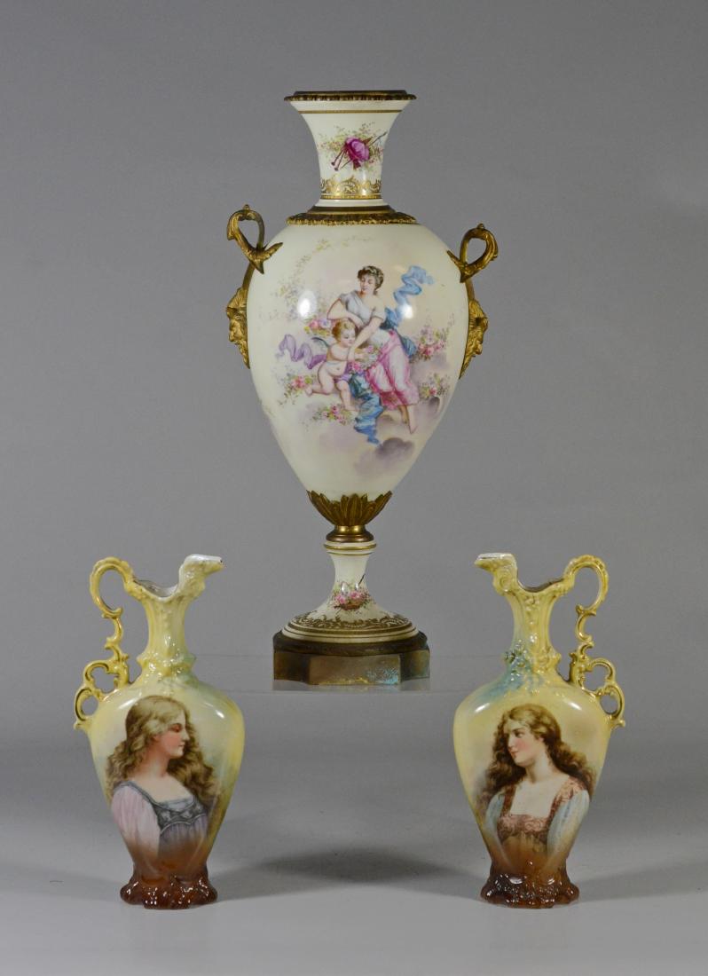 (3) pc porcelain, French urn with cherub decoration (1 of 7)