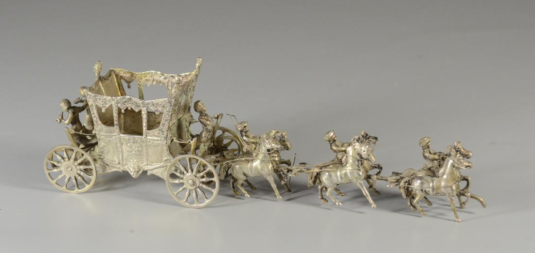 Continental silver horse drawn coach with 6 horses: Continental silver horse drawn coach with 6 horses, overall 10-3/4" long, 9.64 TO