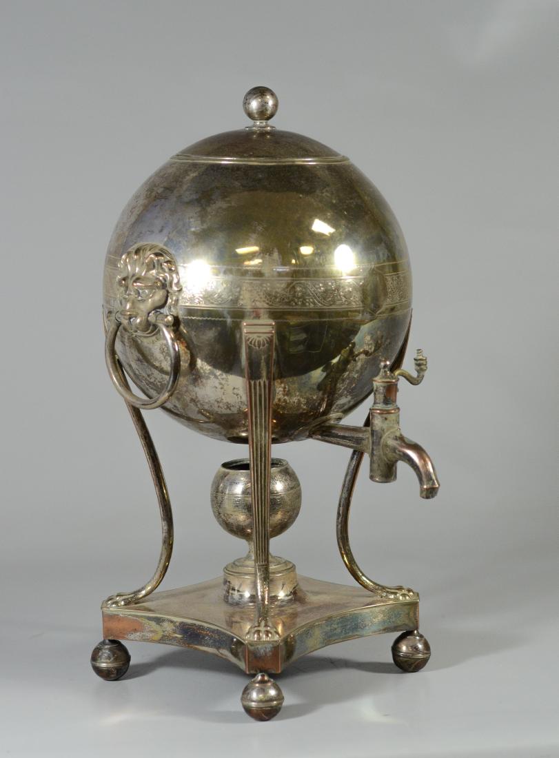 Sheffield plated silver hot water urn, globe form (1 of 5)