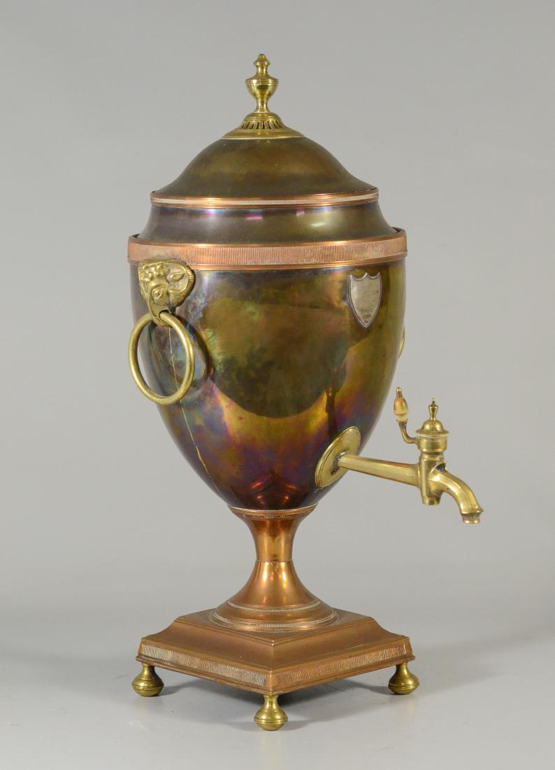 Copper and brass hot water urn with ram's heads (1 of 7)