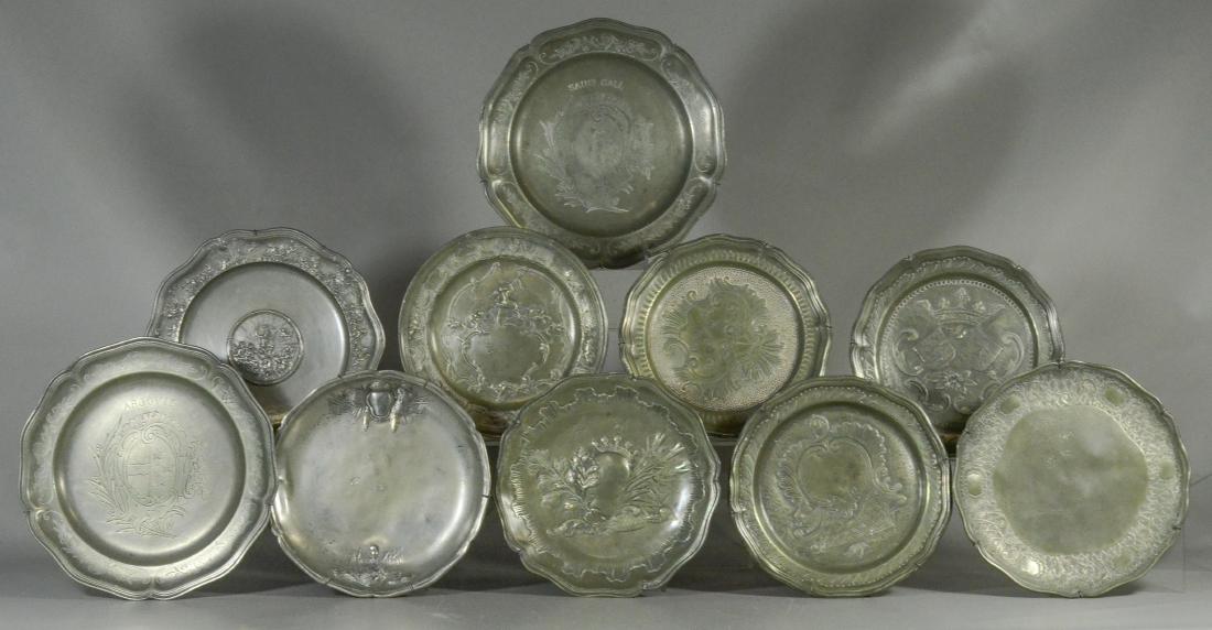 10 18th/19th C French/Swiss decorative pewter platessss (1 of 7)
