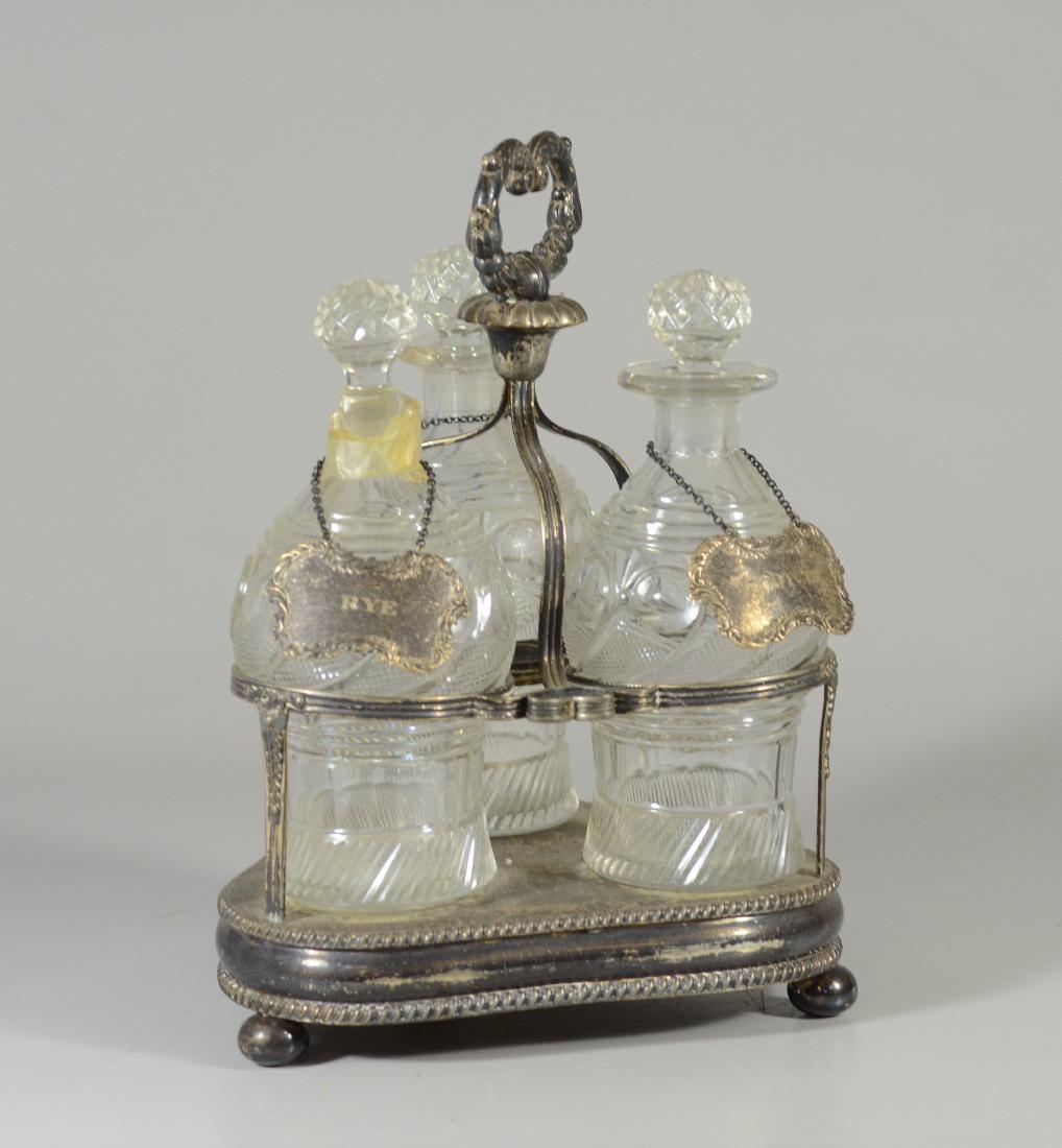 Plated silver 3-bottle decanter stand with sterling (1 of 6)