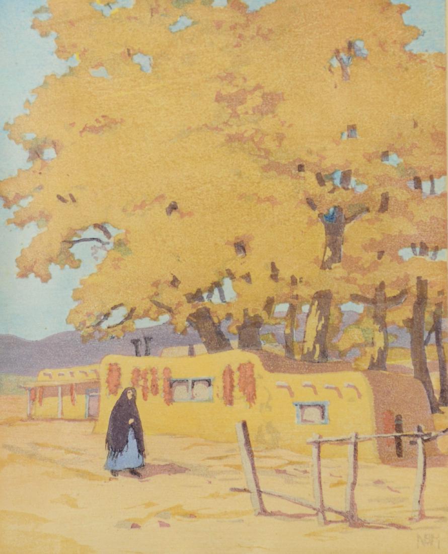 Norma Bassett Hall, color woodblock October in Santa Fe (1 of 5)