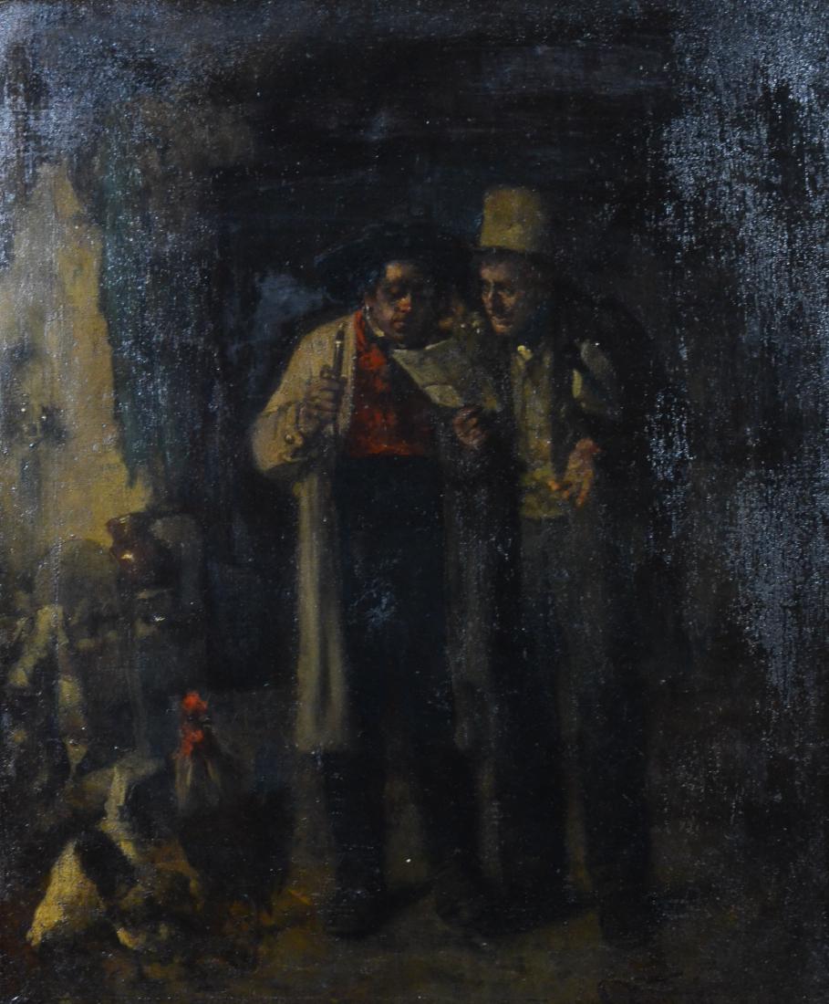 Carl Karger, painting of two men in a barn (1 of 5)