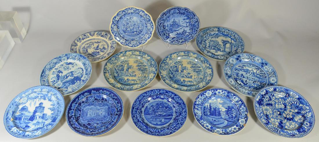 (13) blue transfer Staffordshire plates, Asian scene (1 of 20)