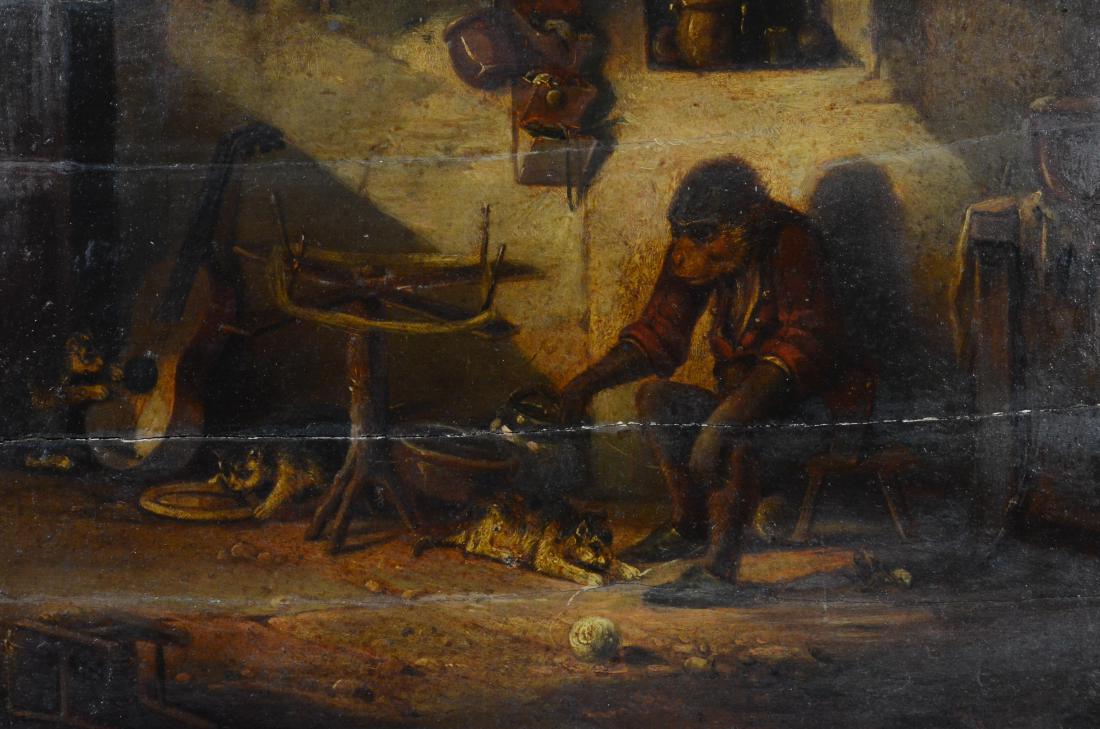 18th C Singerie painting of domestic monkey with cats (1 of 5)