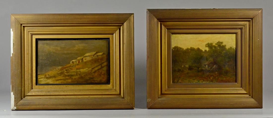 Pair antique landscape paintings, illegibly signed (1 of 8)