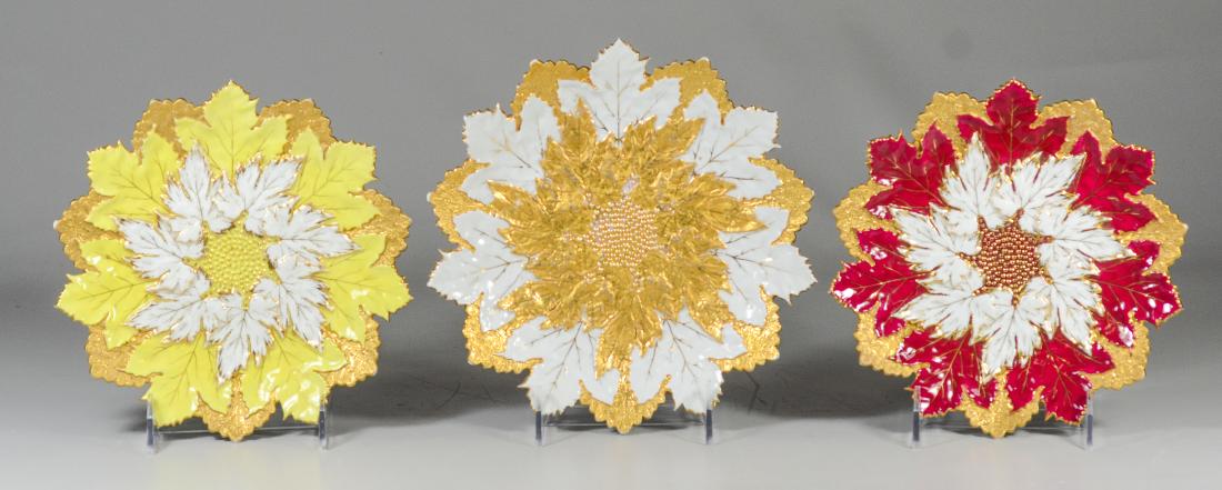 (3) Meissen porcelain round leaf plates (1 of 7)