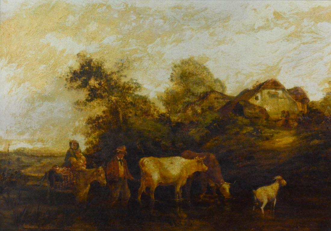 19th C Continental landscape painting with cows (1 of 2)