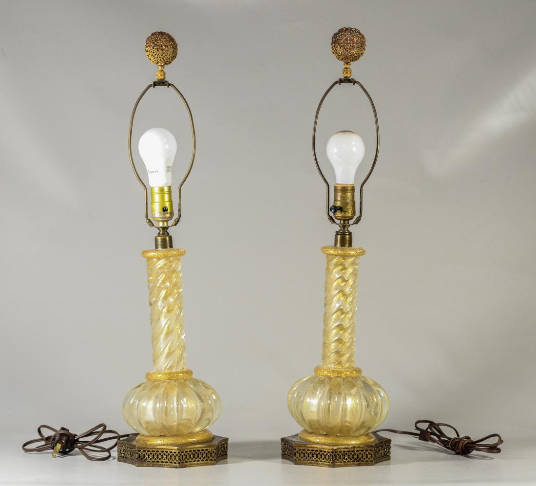 Pair Murano glass gold fleck table lamps (1 of 6)