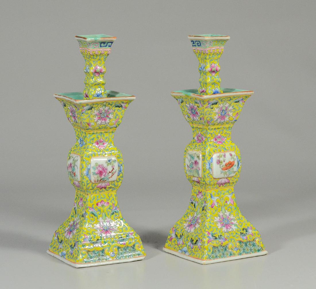 (2) Famille Jaune Chinese Porcelain Candlesticks (1 of 8)