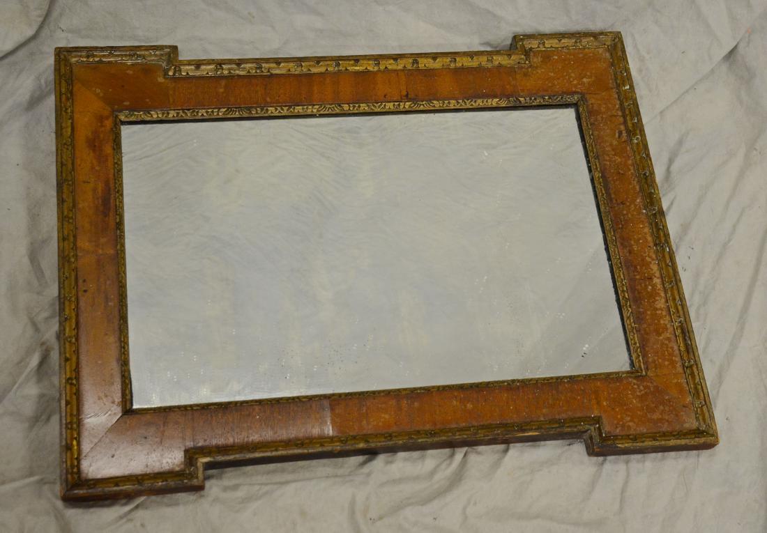 Continental mahogany veneer wall mirror, gilt border (1 of 2)