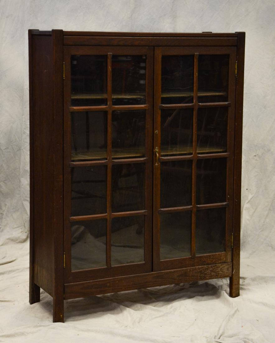 Oak Arts & Crafts 2 door bookcase, glass doors, 3 sh (1 of 1)