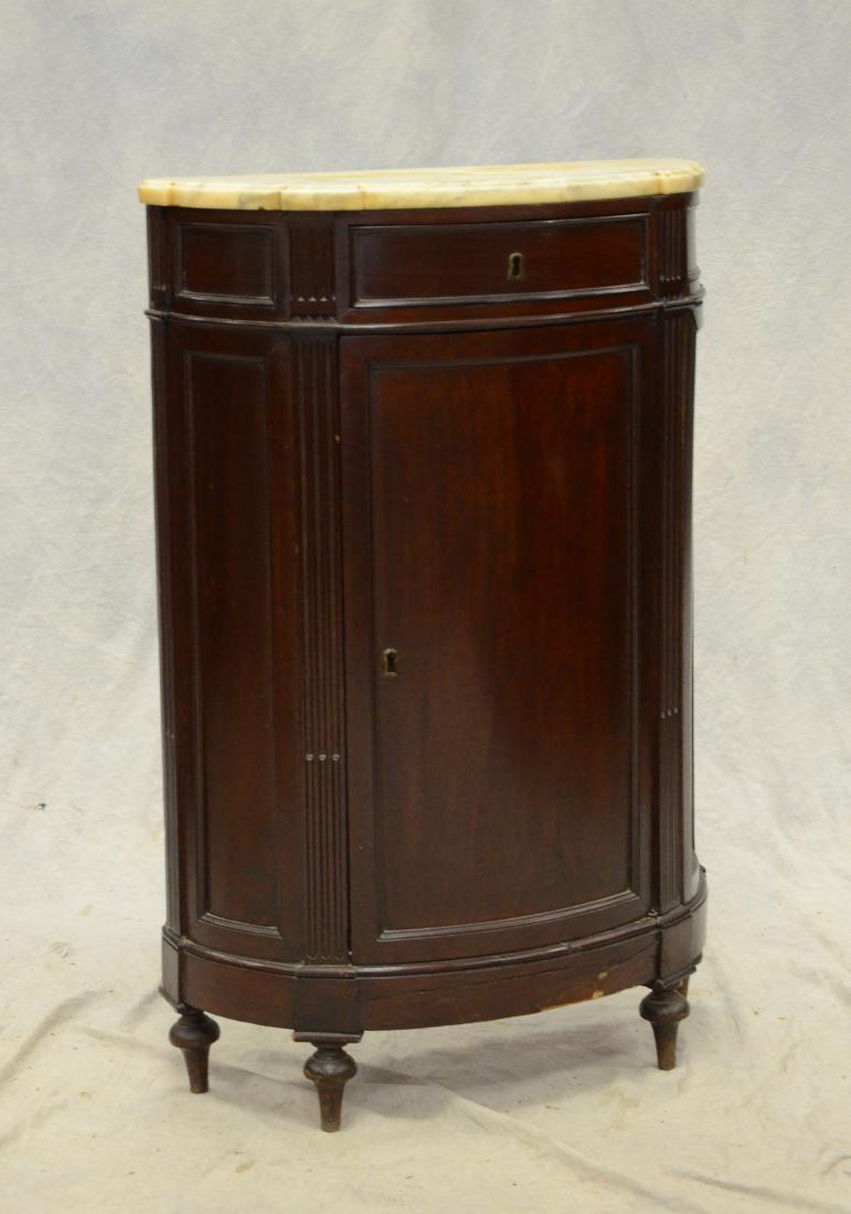 19th c mahogany marbletop one door demilune cabinet, (1 of 1)