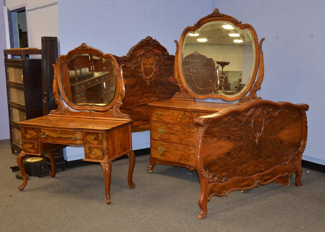 (3) pc French style Circassian walnut bedroom set, s (1 of 1)